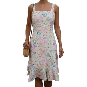 Vintage Karin Stevens Floral Midi Sundress Size 10 Cottagecore Ruffle Hem